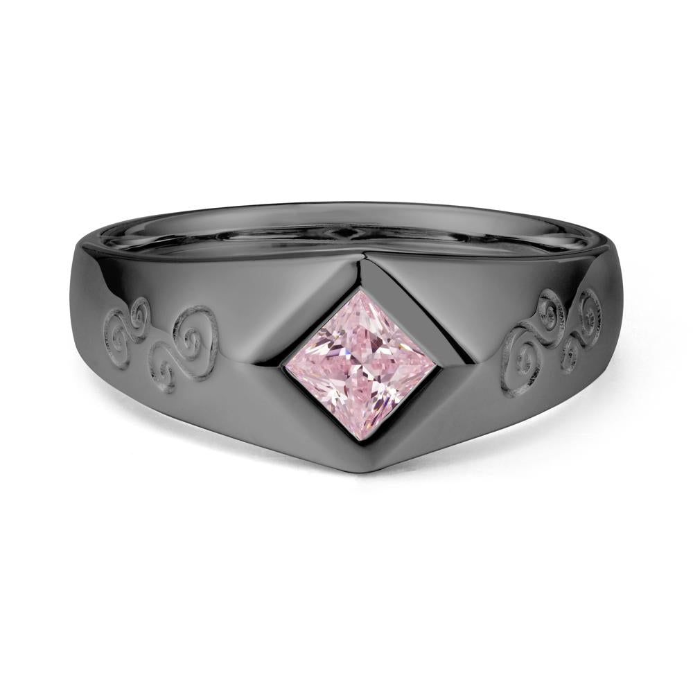 Men Pink Cubic Zirconia Scroll Engraved Ring - LUO Jewelry #metal_black finish sterling silver