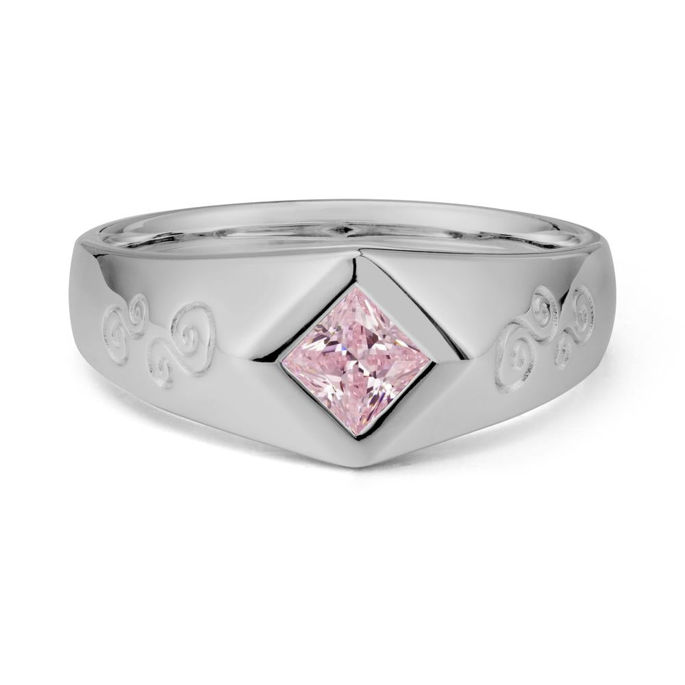 Men Pink Cubic Zirconia Scroll Engraved Ring - LUO Jewelry #metal_platinum