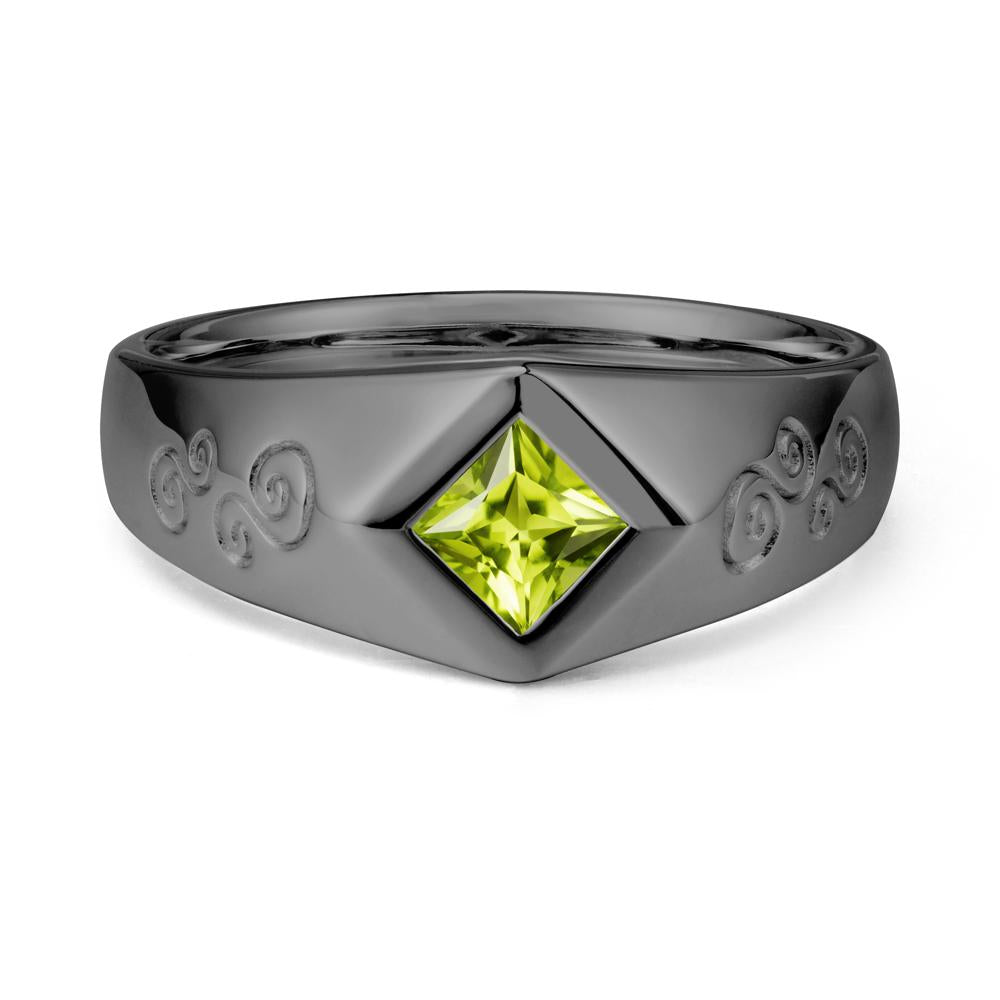 Wide Band Princess Cut Peridot Ring - LUO Jewelry #metal_black finish sterling silver