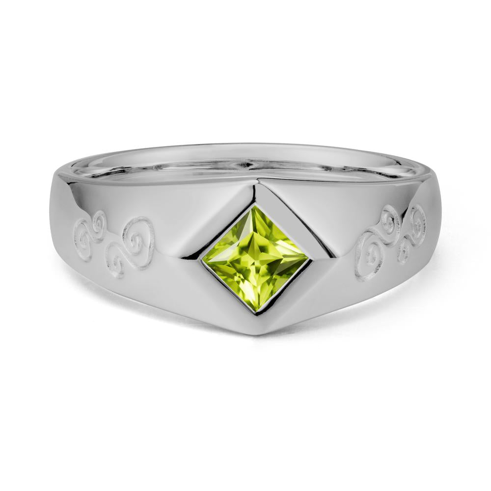 Wide Band Princess Cut Peridot Ring - LUO Jewelry #metal_platinum