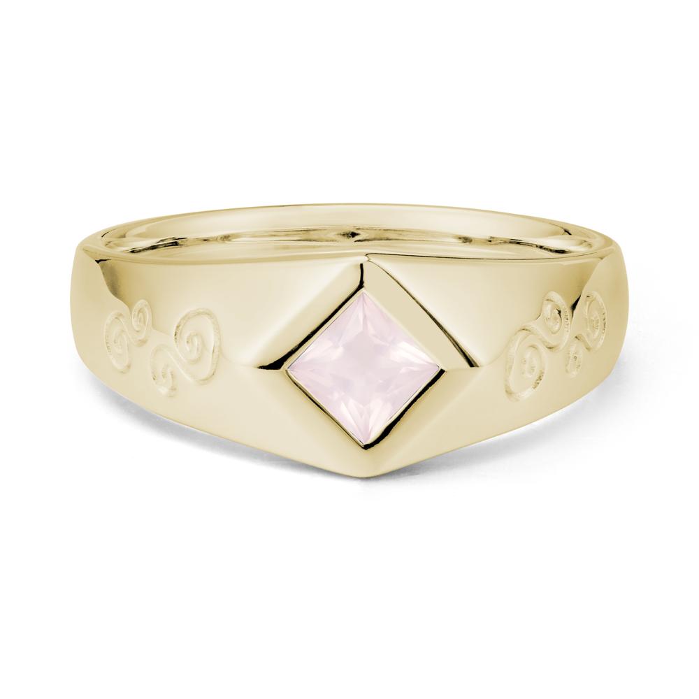 Wide Band Rose Quartz Swirl Engraved Ring - LUO Jewelry #metal_14k yellow gold