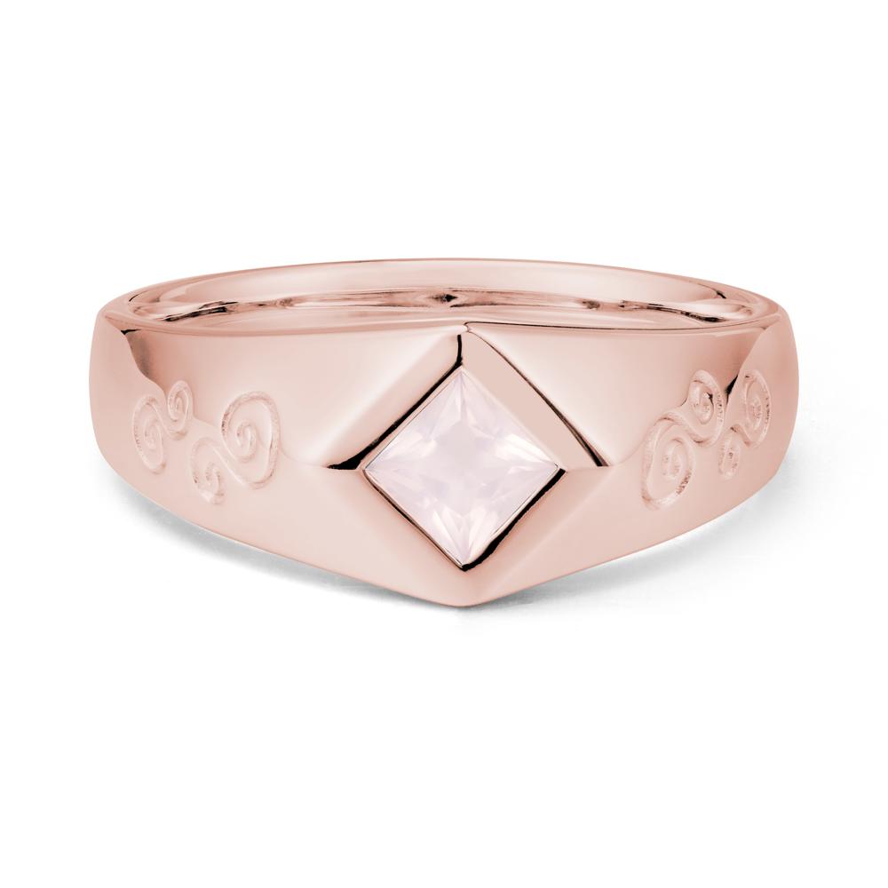 Wide Band Rose Quartz Swirl Engraved Ring - LUO Jewelry #metal_18k rose gold
