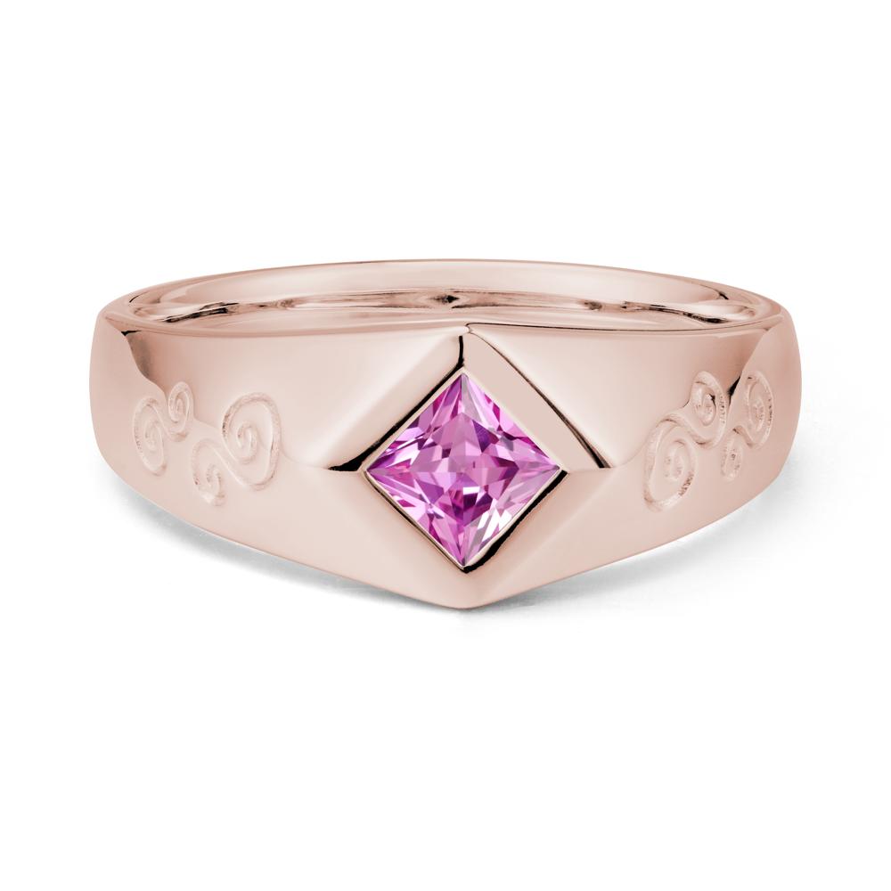 Men Pink Sapphire Scroll Engraved Ring - LUO Jewelry #metal_14k rose gold
