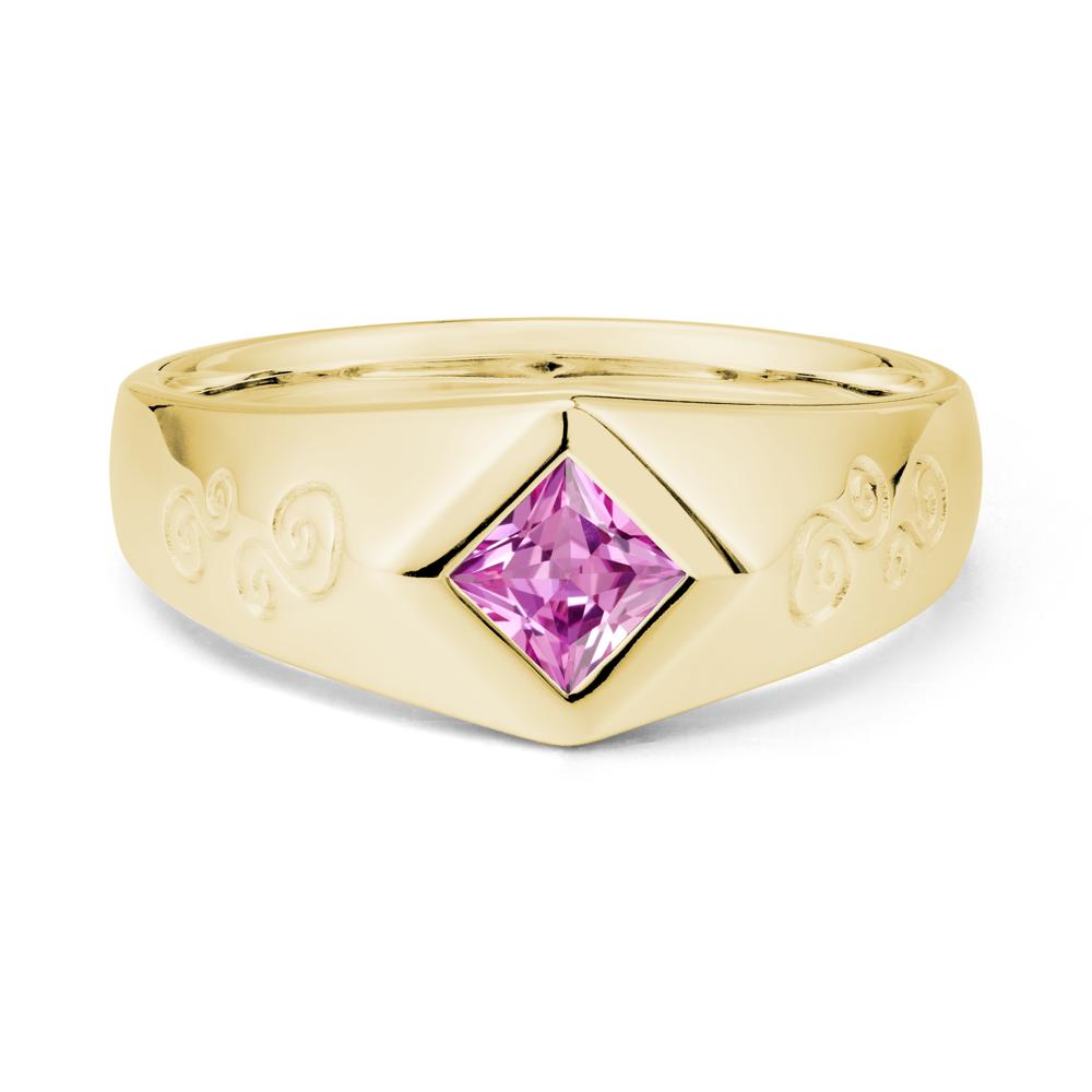 Men Pink Sapphire Scroll Engraved Ring - LUO Jewelry #metal_18k yellow gold
