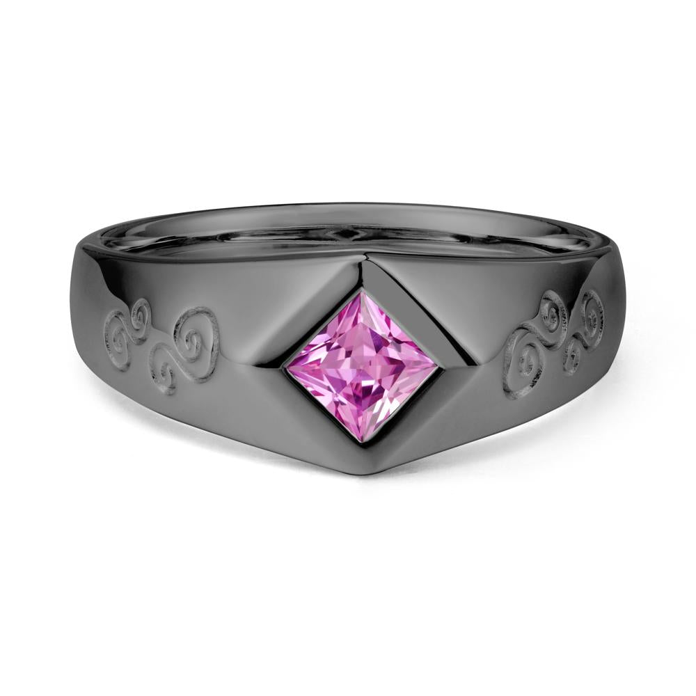 Men Pink Sapphire Scroll Engraved Ring - LUO Jewelry #metal_black finish sterling silver