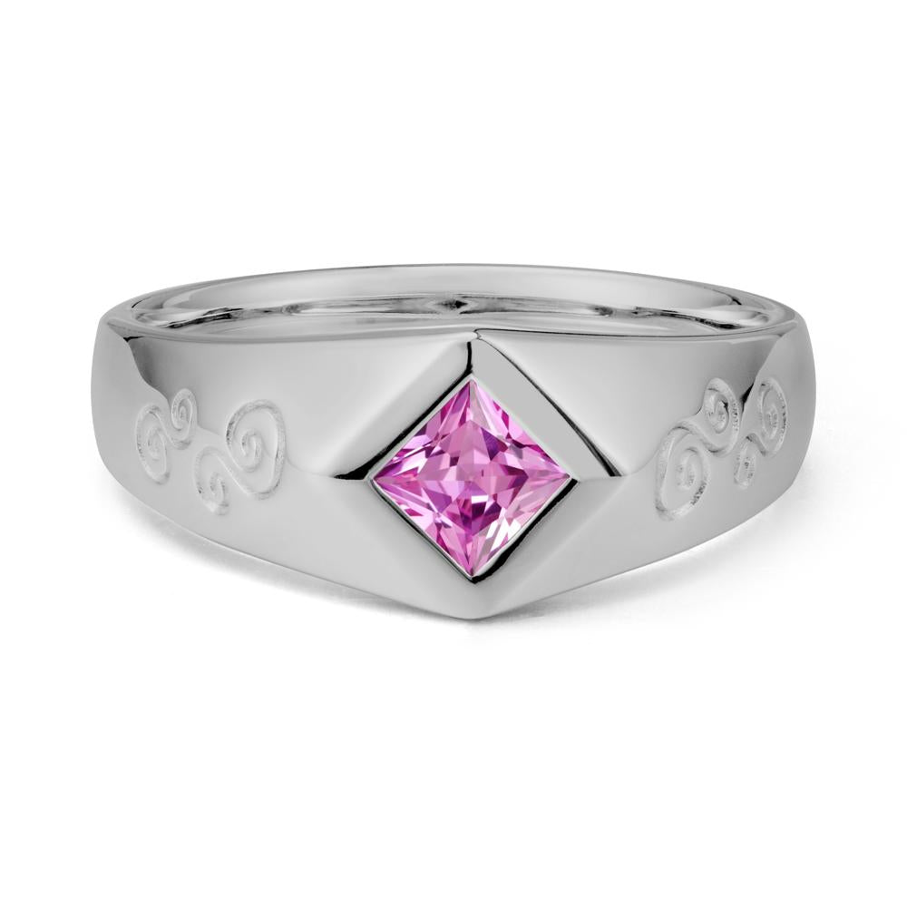 Men Pink Sapphire Scroll Engraved Ring - LUO Jewelry #metal_platinum