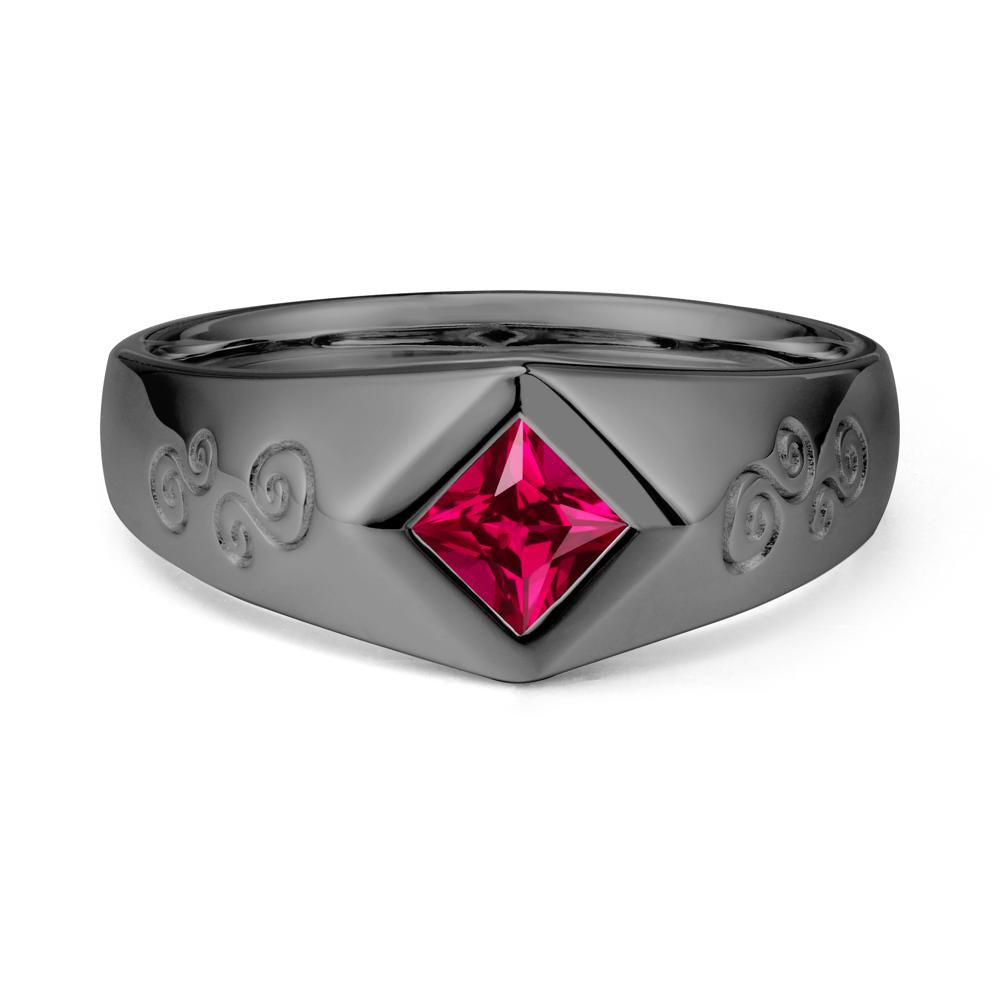 Wide Band Princess Cut Ruby Ring - LUO Jewelry #metal_black finish sterling silver