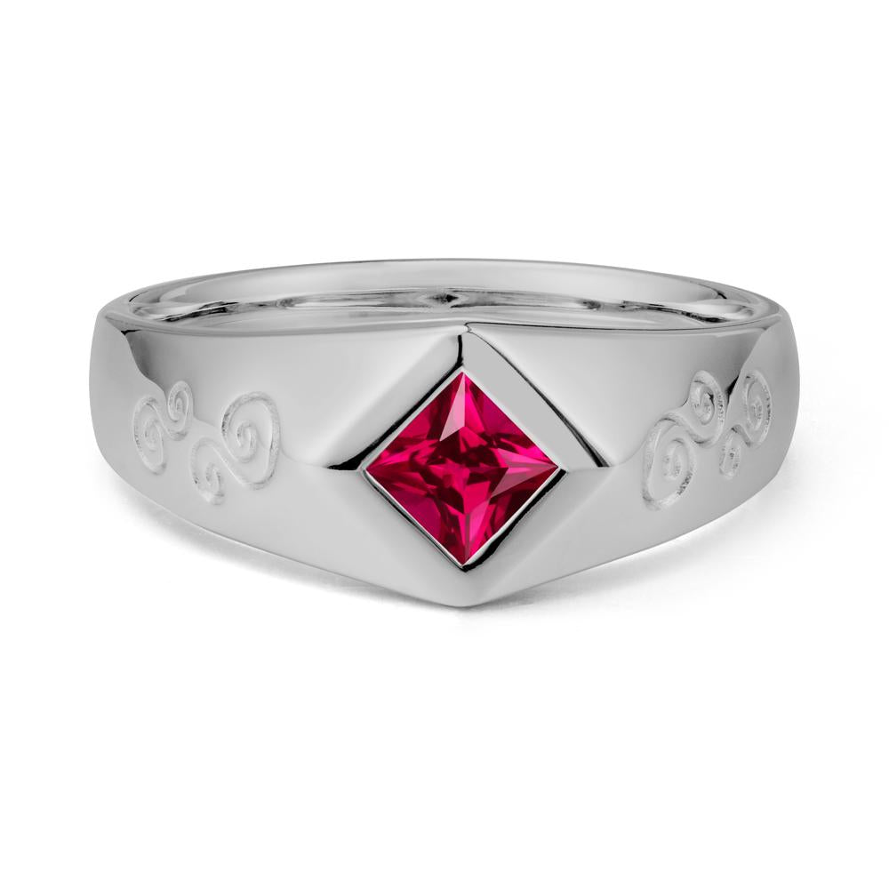 Wide Band Princess Cut Ruby Ring - LUO Jewelry #metal_platinum