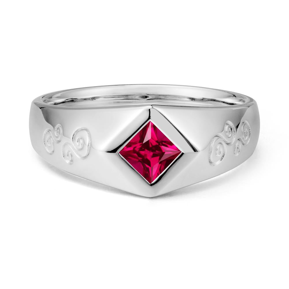 Wide Band Princess Cut Ruby Ring - LUO Jewelry #metal_sterling silver