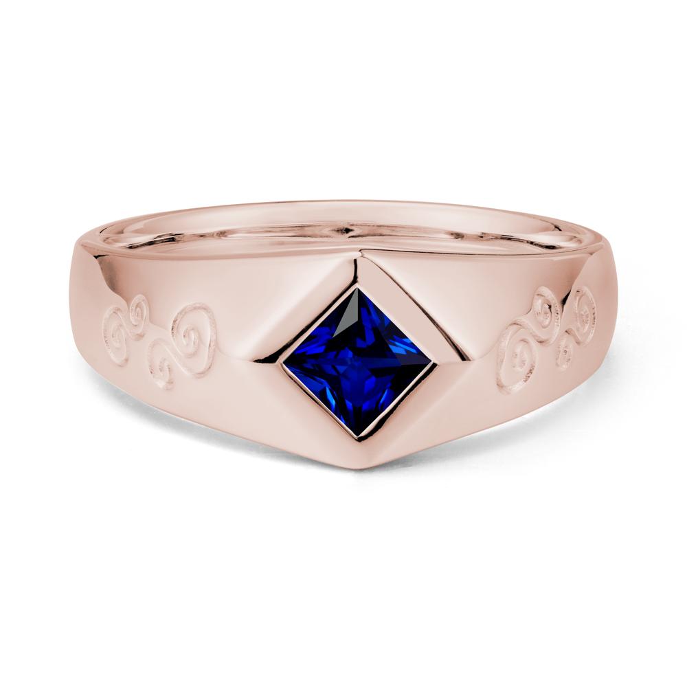 Wide Band Sapphire Swirl Engraved Ring - LUO Jewelry #metal_14k rose gold