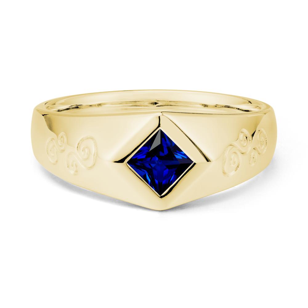 Wide Band Sapphire Swirl Engraved Ring - LUO Jewelry #metal_18k yellow gold