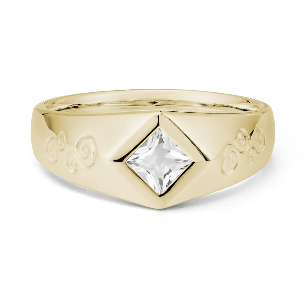 Men White Topaz Scroll Engraved Ring - LUO Jewelry #metal_14k yellow gold
