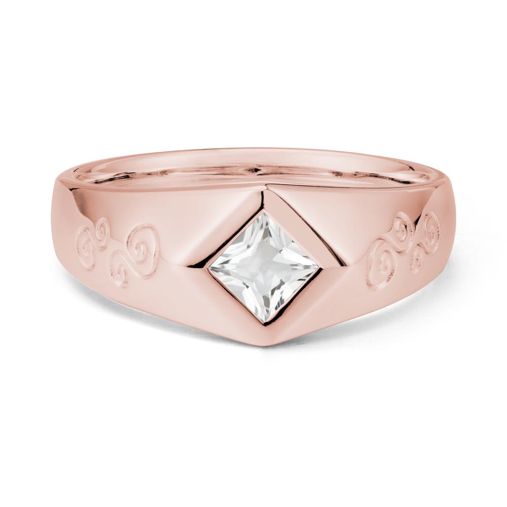 Men White Topaz Scroll Engraved Ring - LUO Jewelry #metal_18k rose gold