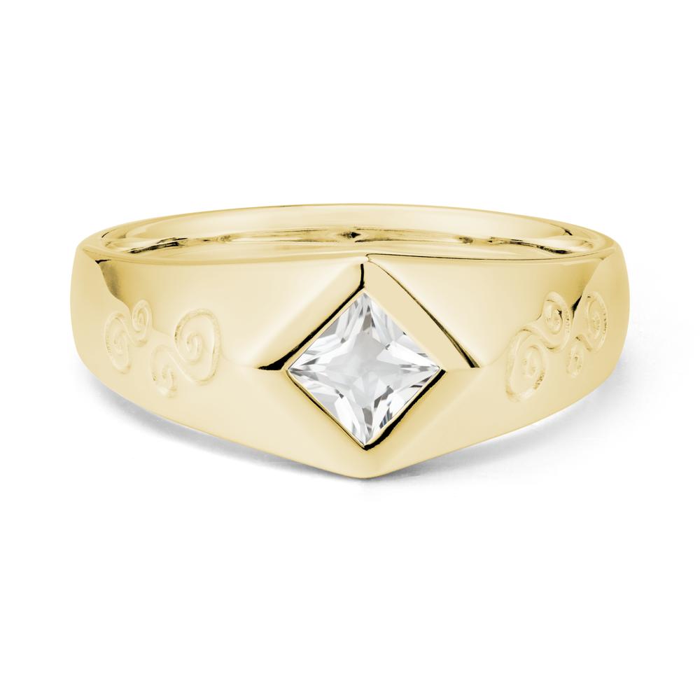 Men White Topaz Scroll Engraved Ring - LUO Jewelry #metal_18k yellow gold