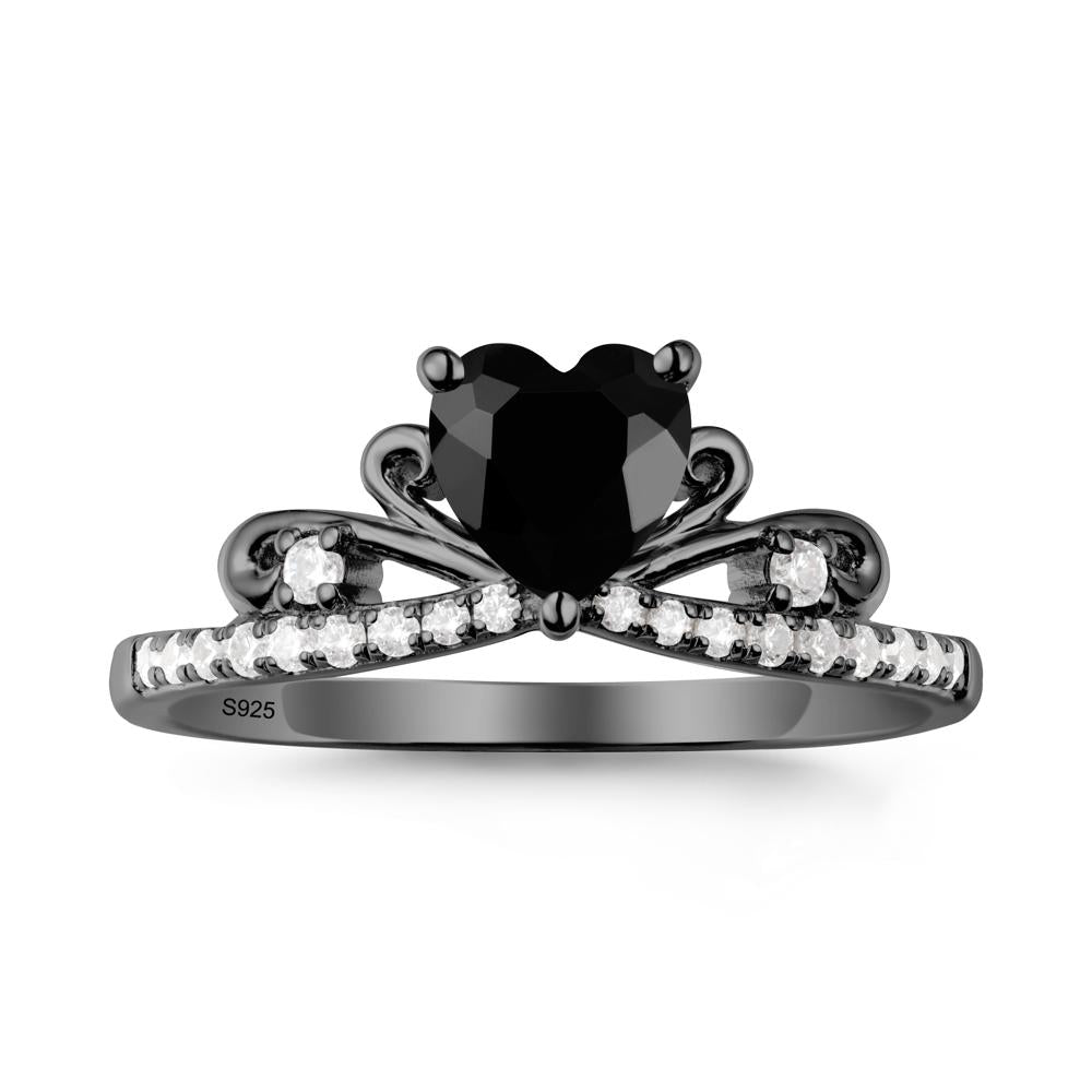 Bowknot Pave Band Black Spinel Engagement Ring - LUO Jewelry #metal_black finish sterling silver