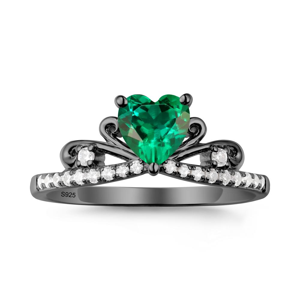 Bowknot Heart Shaped Emerald Promise Ring - LUO Jewelry #metal_black finish sterling silver
