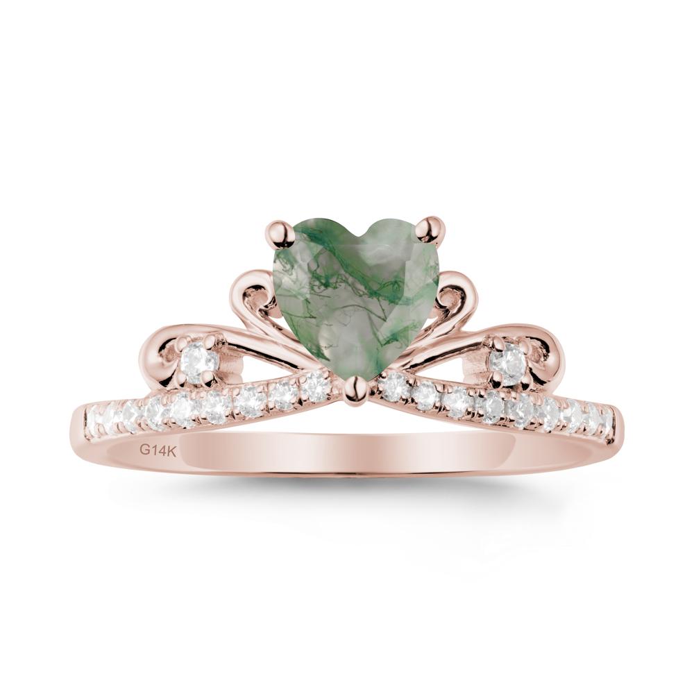 Bowknot Heart Shaped Moss Agate Promise Ring - LUO Jewelry #metal_14k rose gold