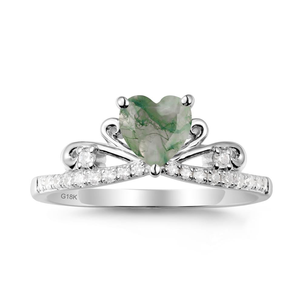 Bowknot Heart Shaped Moss Agate Promise Ring - LUO Jewelry #metal_18k white gold