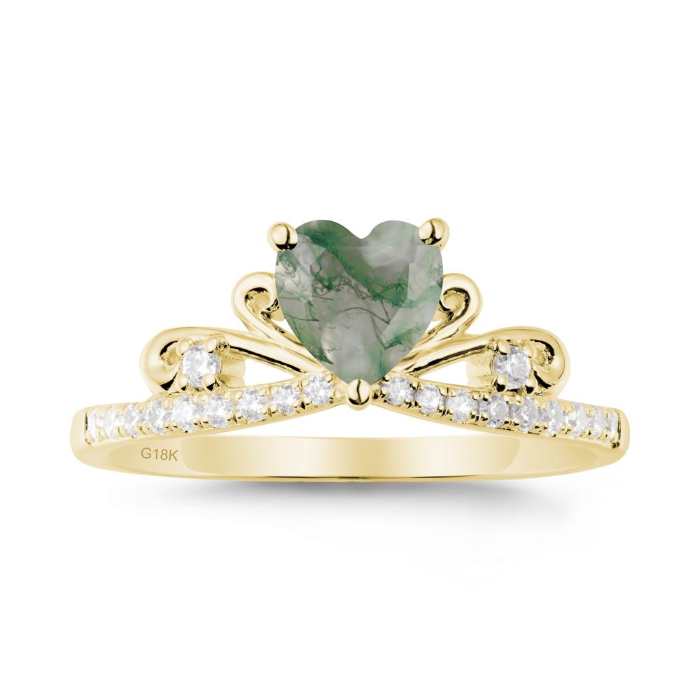 Bowknot Heart Shaped Moss Agate Promise Ring - LUO Jewelry #metal_18k yellow gold