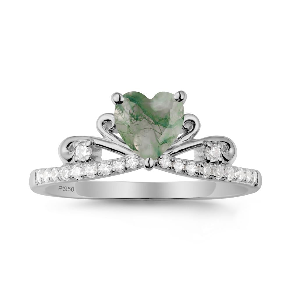 Bowknot Heart Shaped Moss Agate Promise Ring - LUO Jewelry #metal_platinum