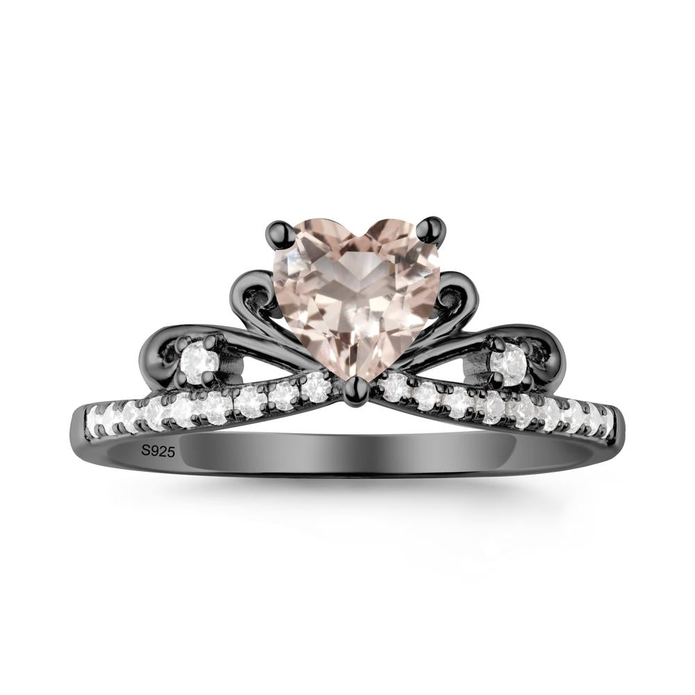 Bowknot Heart Shaped Morganite Promise Ring - LUO Jewelry #metal_black finish sterling silver