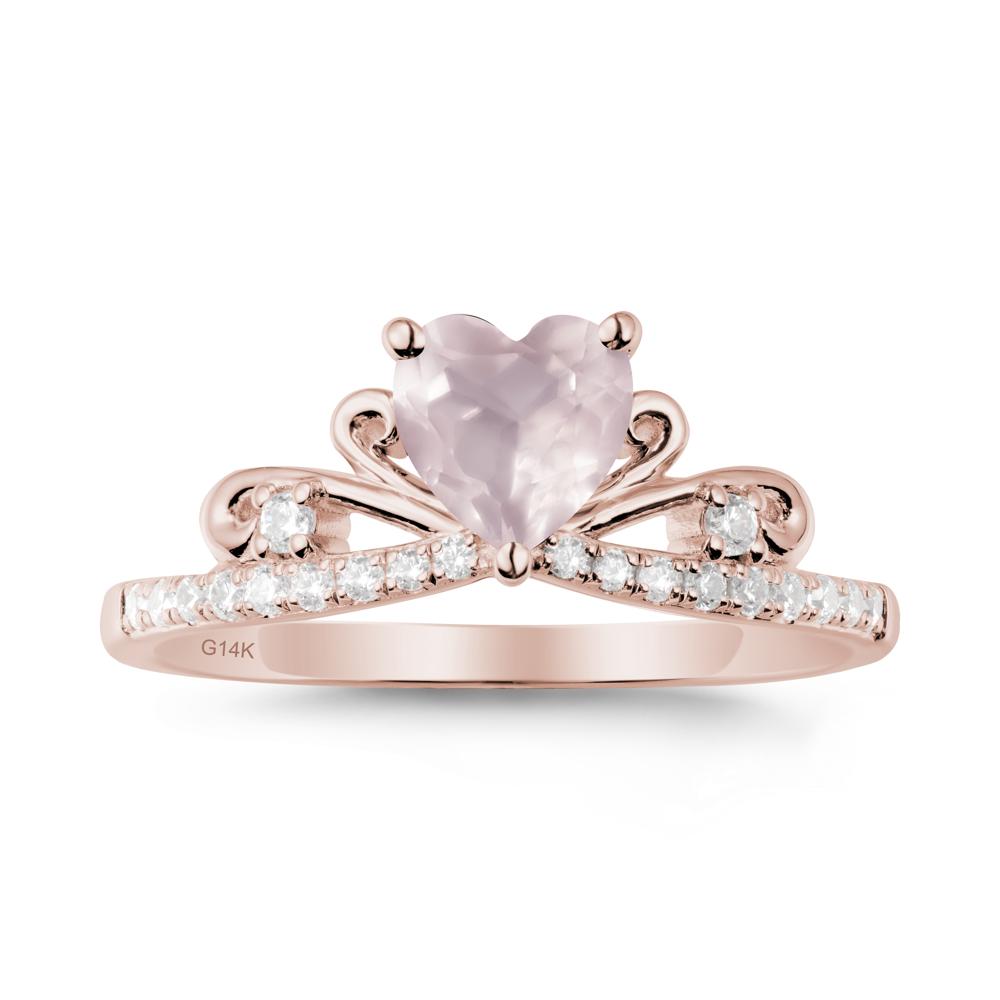 Bowknot Pave Band Rose Quartz Engagement Ring - LUO Jewelry #metal_14k rose gold