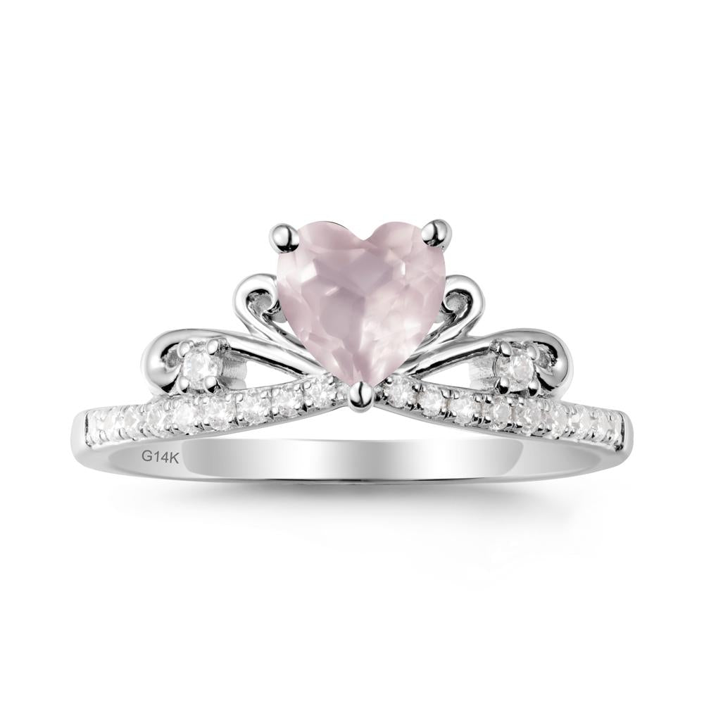 Bowknot Pave Band Rose Quartz Engagement Ring - LUO Jewelry #metal_14k white gold