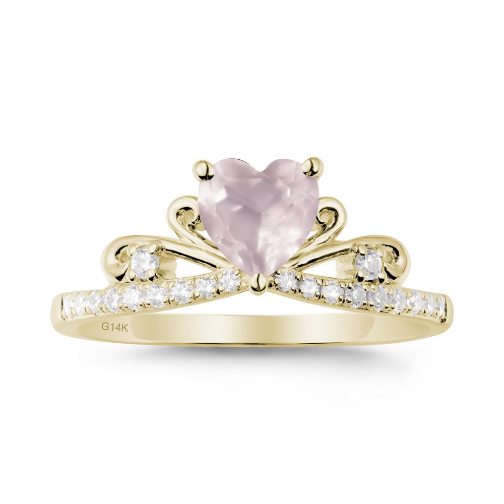 Bowknot Pave Band Rose Quartz Engagement Ring - LUO Jewelry #metal_14k yellow gold