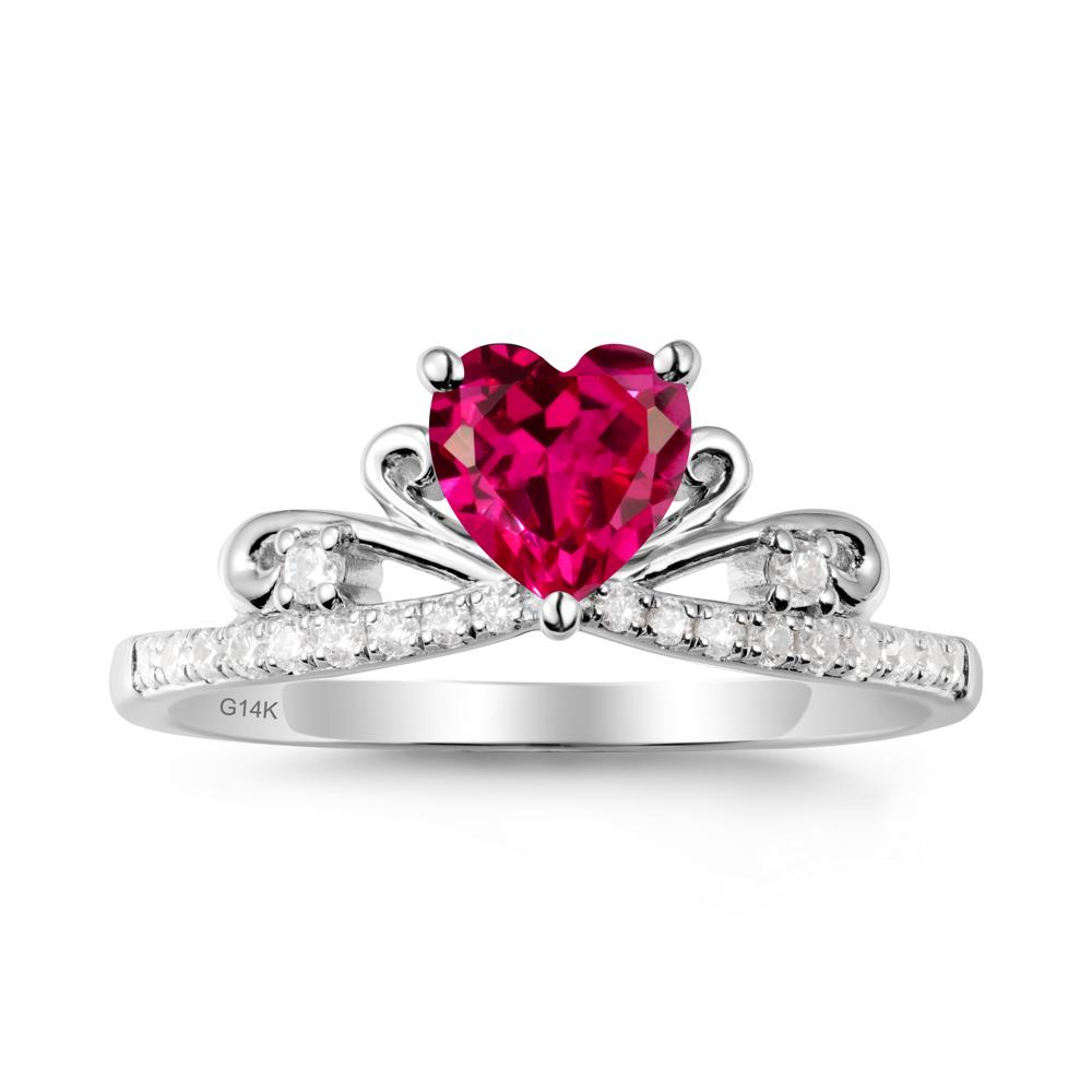 Bowknot Heart Shaped Ruby Promise Ring - LUO Jewelry #metal_14k white gold
