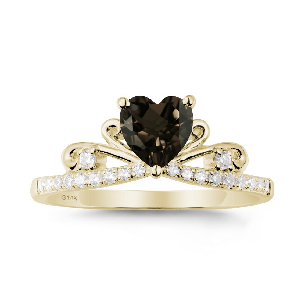Bowknot Heart Shaped Smoky Quartz Promise Ring - LUO Jewelry #metal_14k yellow gold
