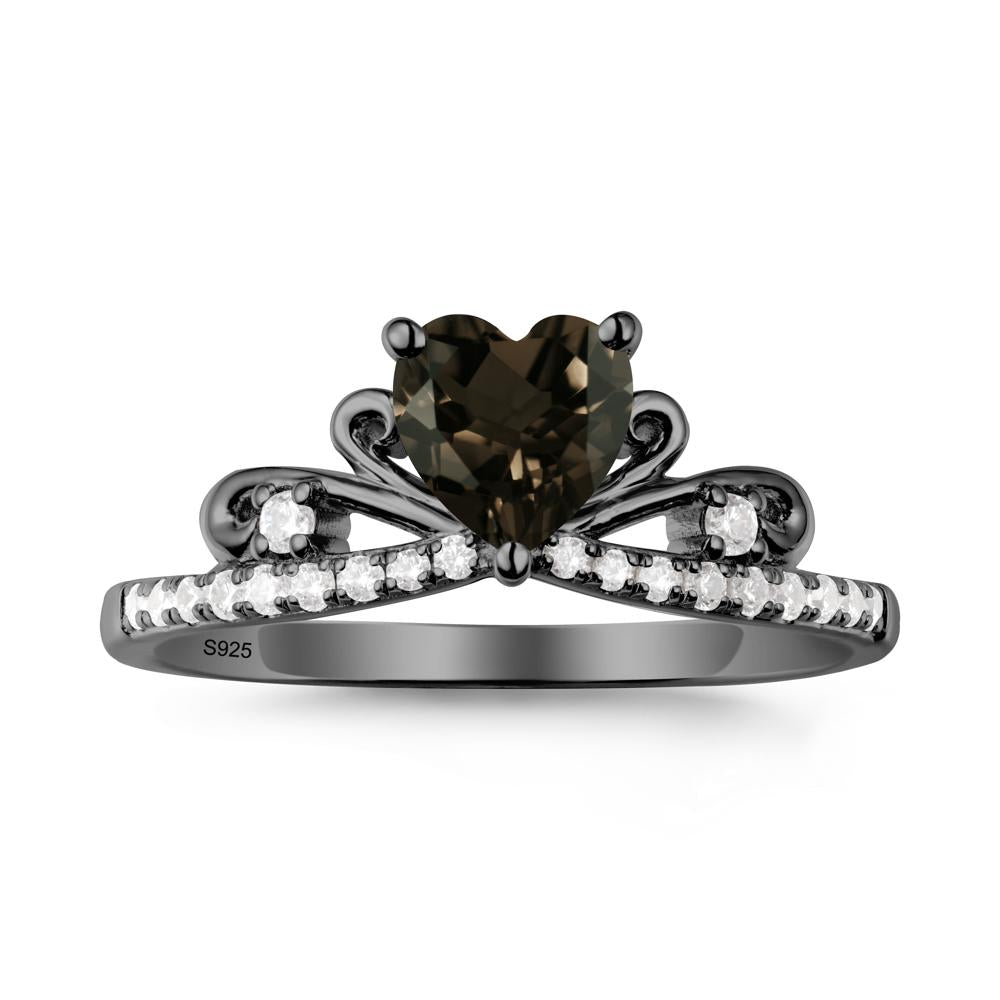 Bowknot Heart Shaped Smoky Quartz Promise Ring - LUO Jewelry #metal_black finish sterling silver