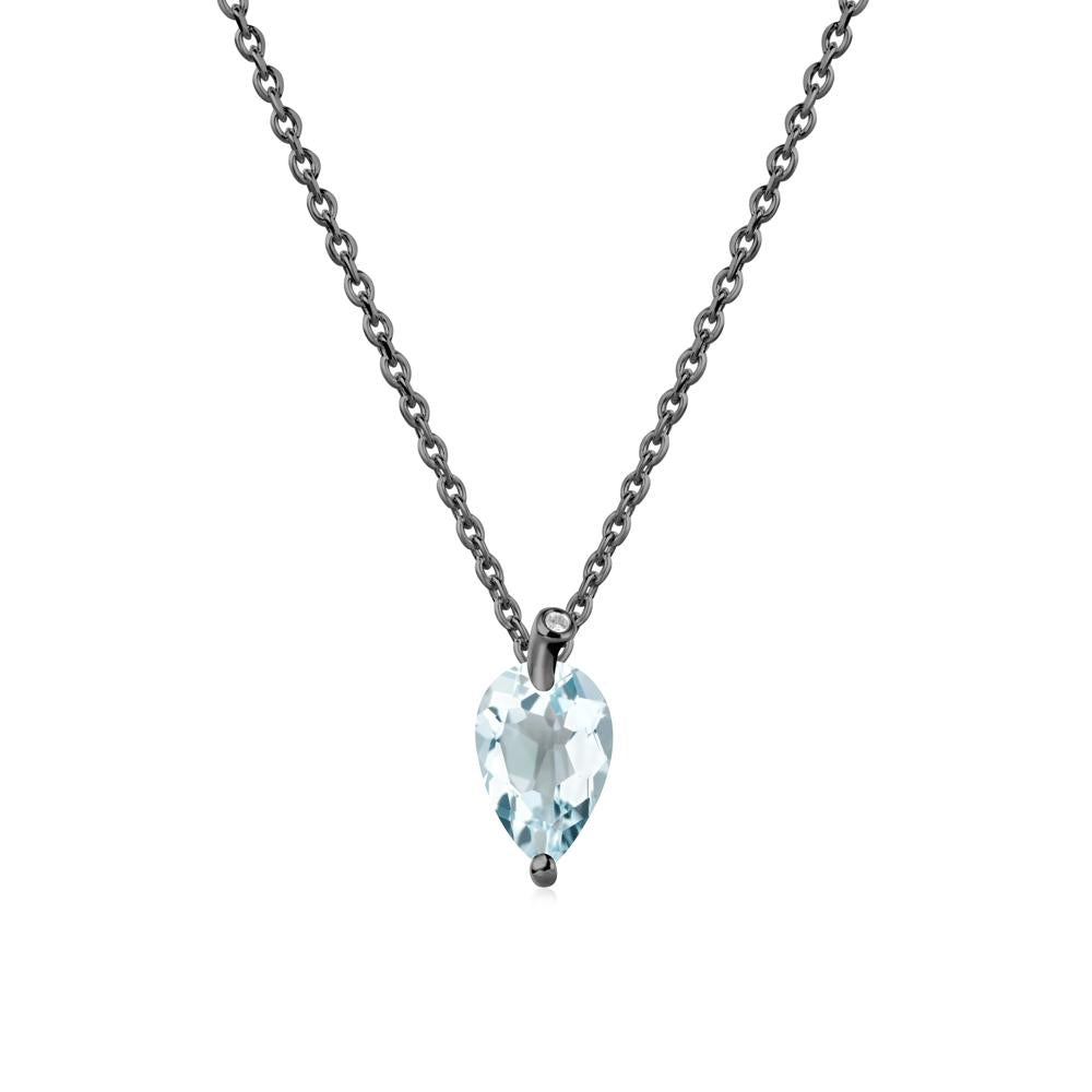 Teardrop Aquamarine Leaf Necklace - LUO Jewelry #metal_black finish sterling silver