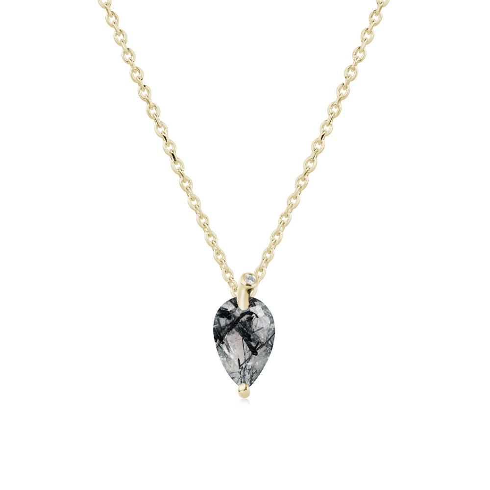 Pearl Shaped Black Rutilated Quartz Leaf Necklace - LUO Jewelry #metal_14k yellow gold