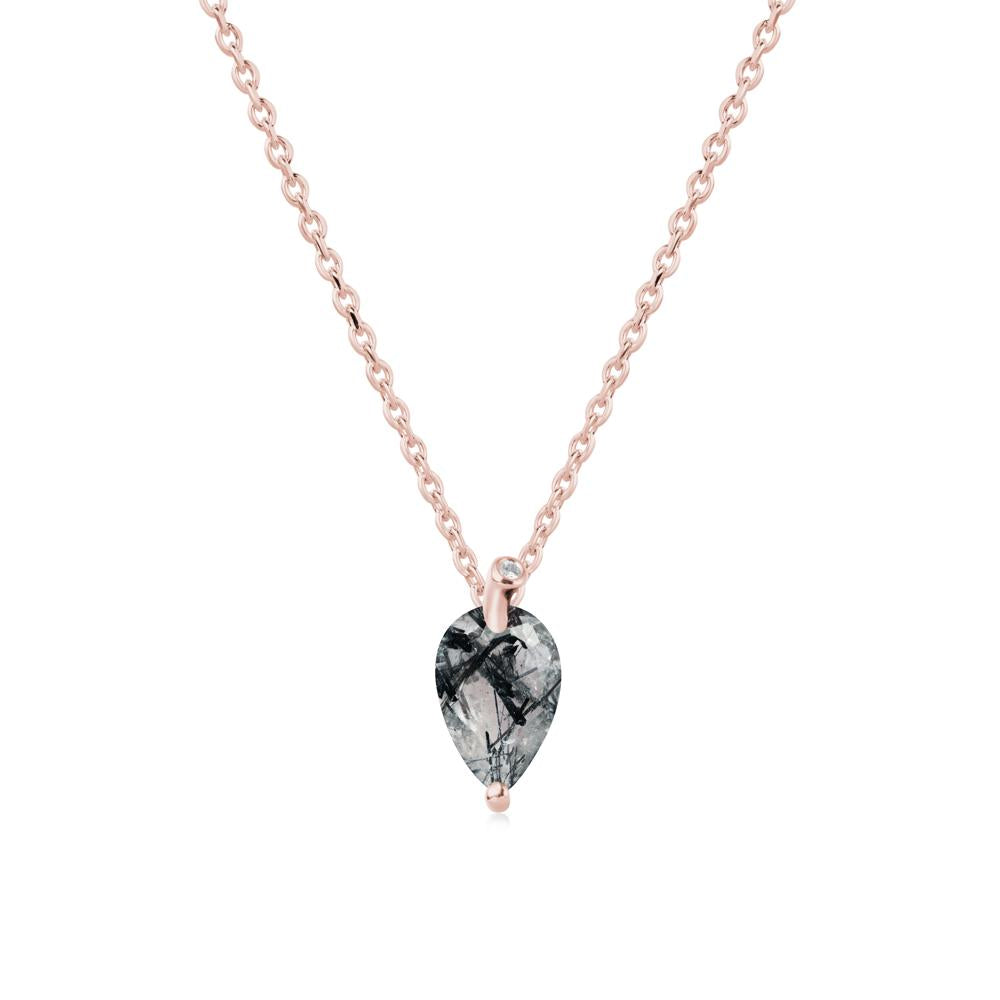 Pearl Shaped Black Rutilated Quartz Leaf Necklace - LUO Jewelry #metal_18k rose gold