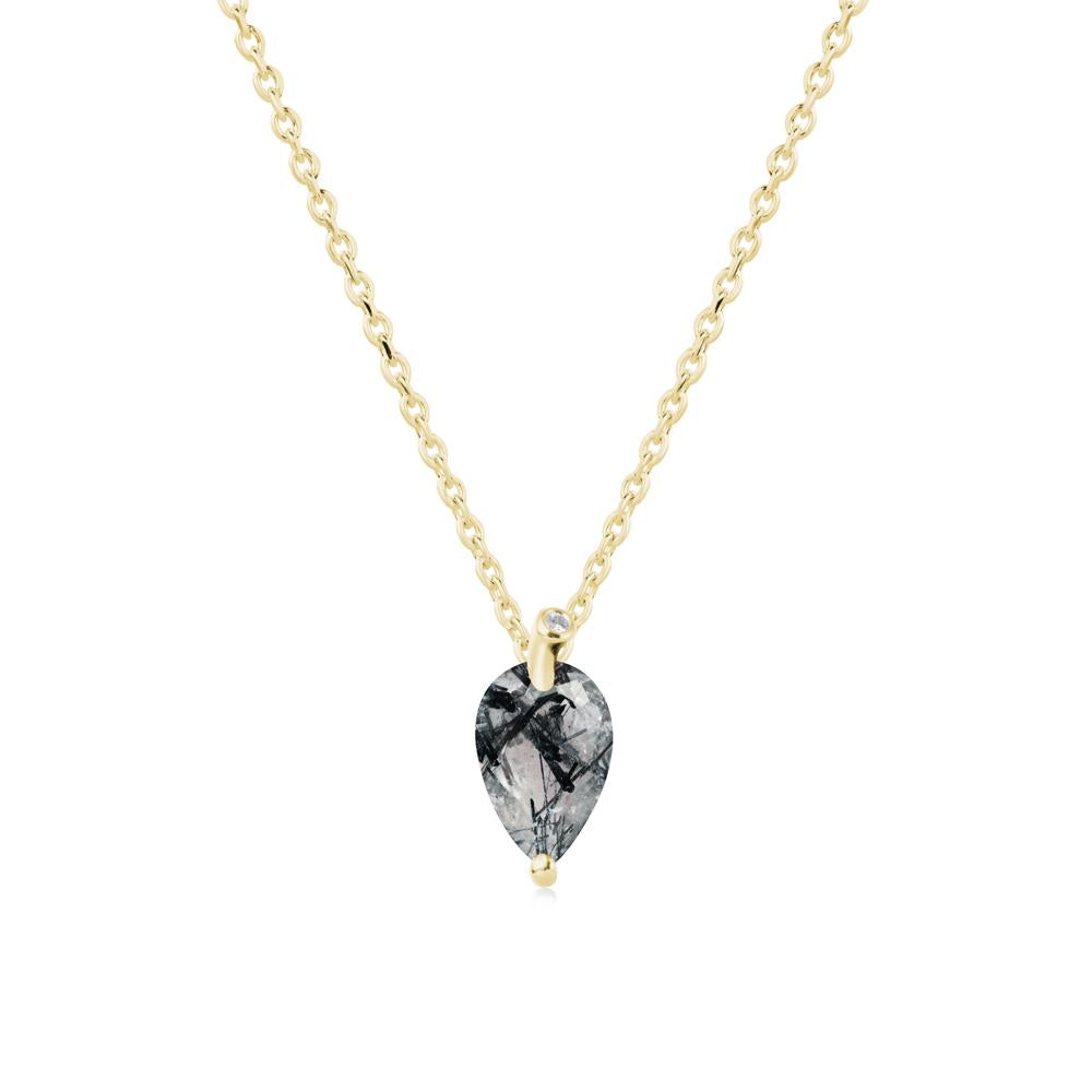 Pearl Shaped Black Rutilated Quartz Leaf Necklace - LUO Jewelry #metal_18k yellow gold