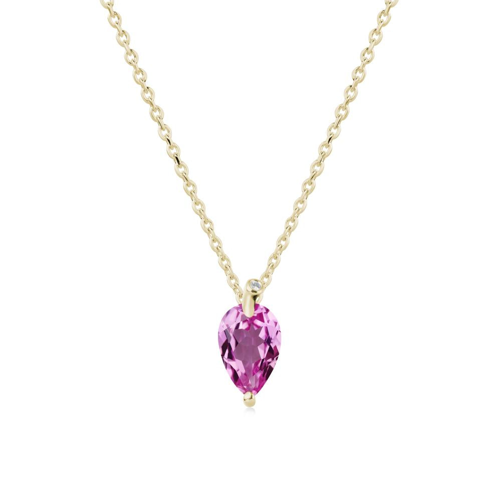 Pearl Shaped Pink Sapphire Leaf Necklace - LUO Jewelry #metal_14k yellow gold
