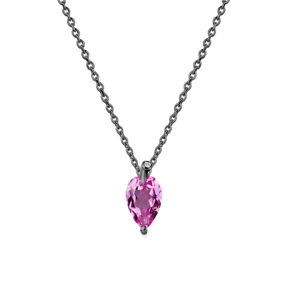 Pearl Shaped Pink Sapphire Leaf Necklace - LUO Jewelry #metal_black finish sterling silver