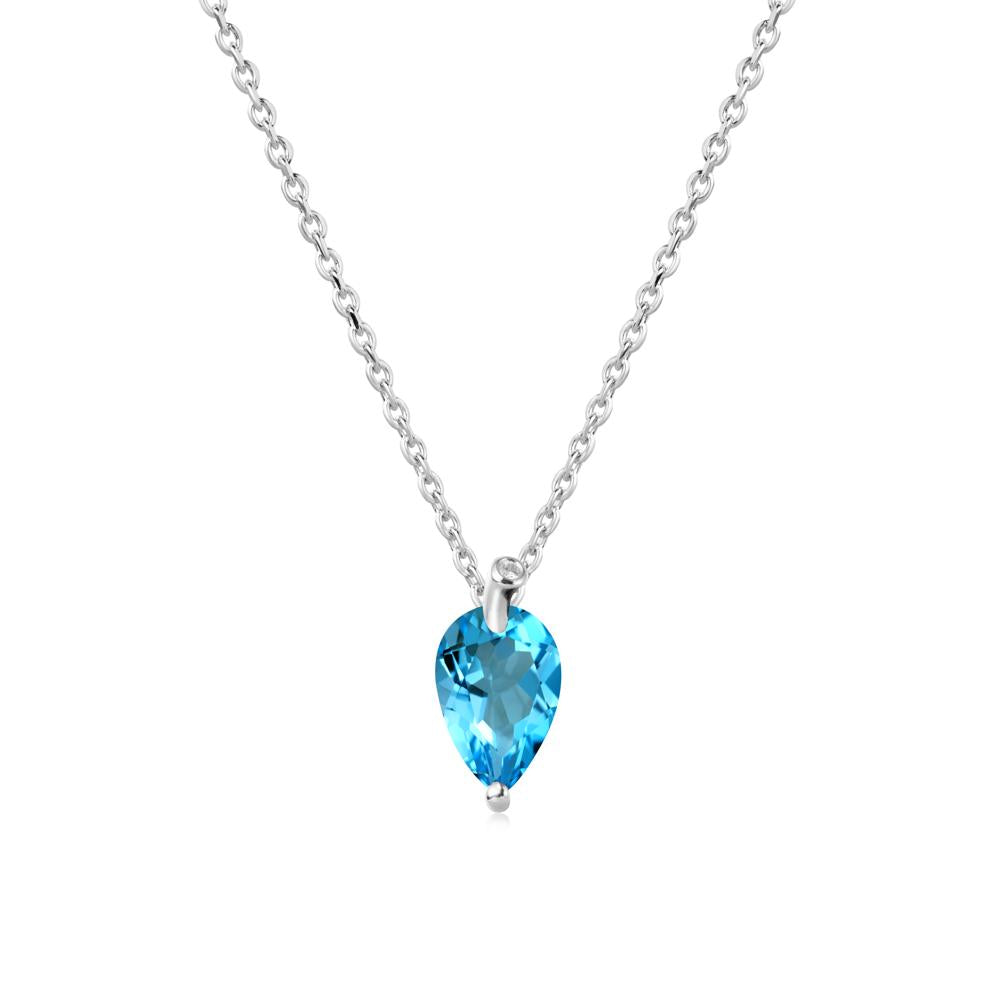 Pearl Shaped Swiss Blue Topaz Leaf Necklace - LUO Jewelry #metal_14k white gold