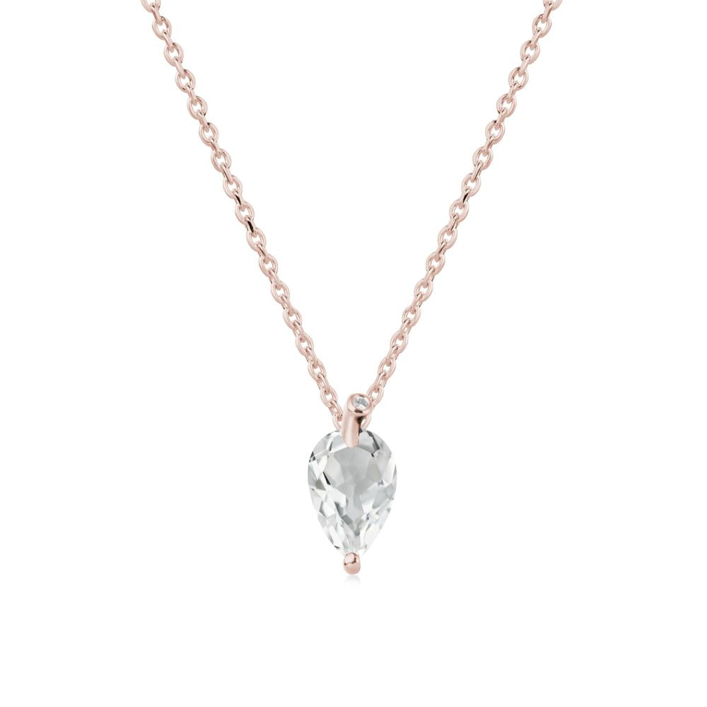 Teardrop White Topaz Leaf Necklace - LUO Jewelry #metal_14k rose gold