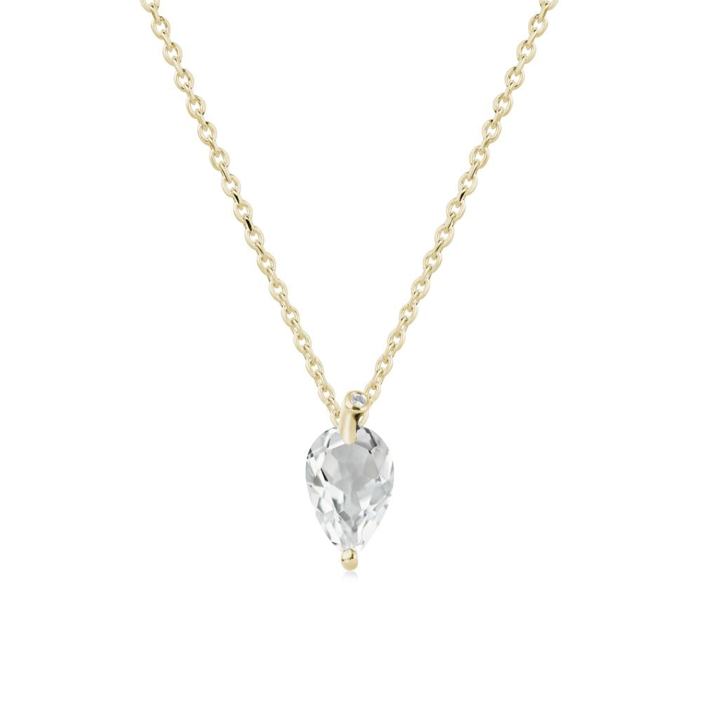 Teardrop White Topaz Leaf Necklace - LUO Jewelry #metal_14k yellow gold