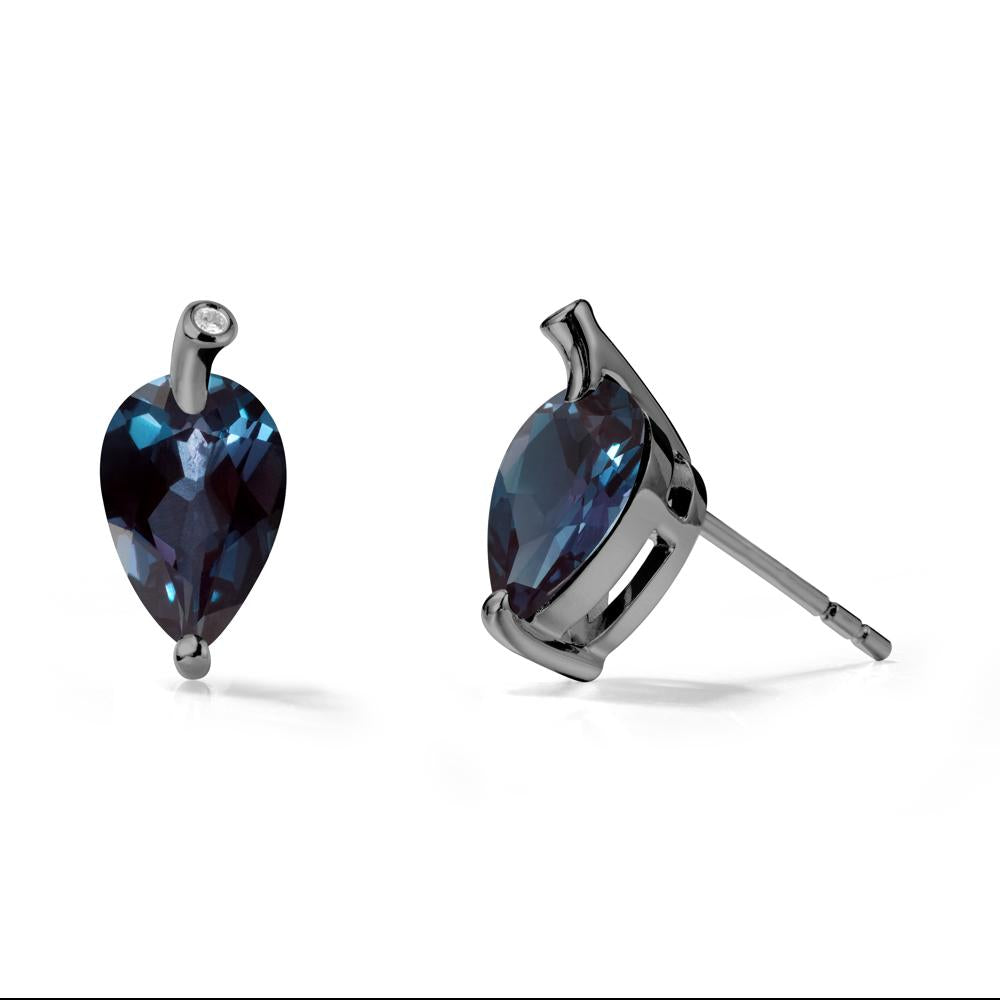 Pear Shaped Alexandrite Leaf Earrings - LUO Jewelry #metal_black finish sterling silver