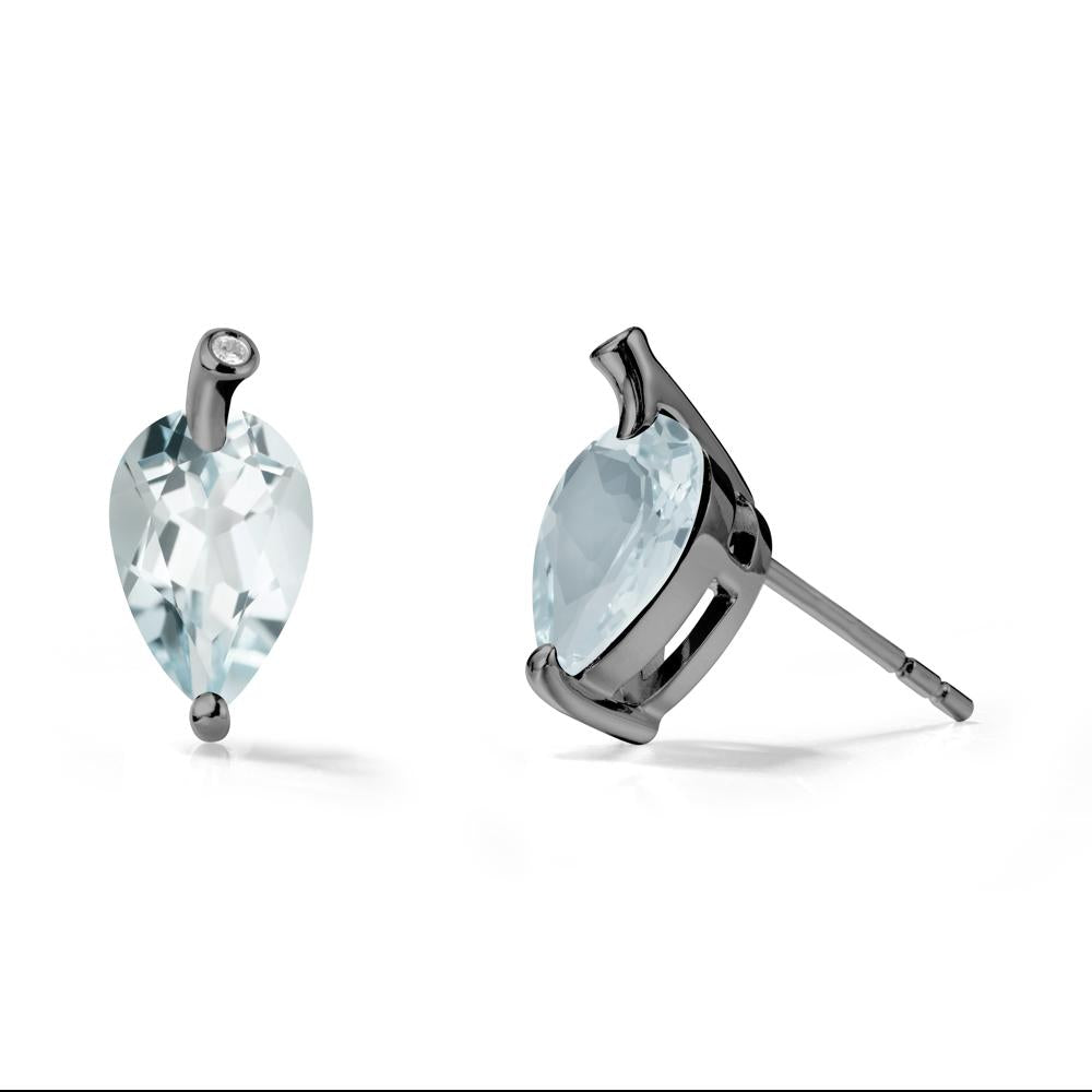 Pear Shaped Aquamarine Leaf Earrings - LUO Jewelry #metal_black finish sterling silver