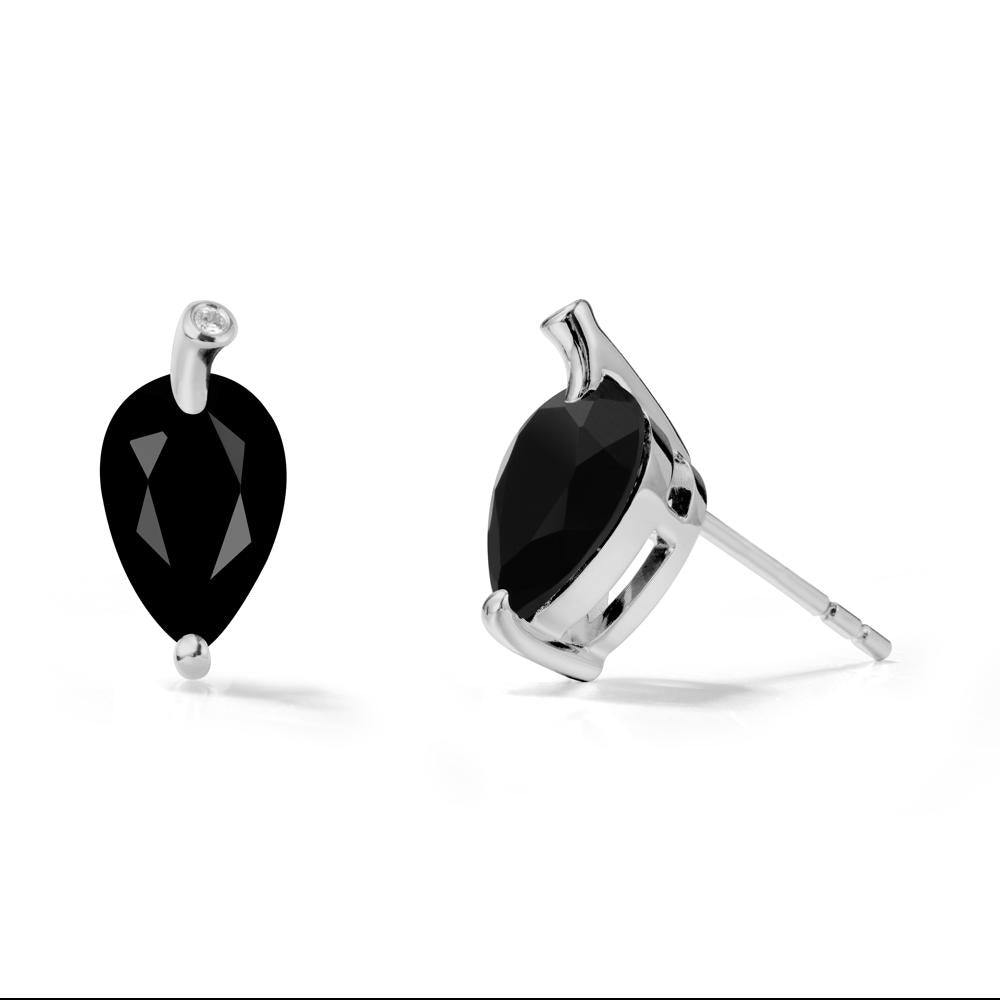 Nature Inspired Teardrop Black Spinel Leaf Earrings - LUO Jewelry #metal_platinum