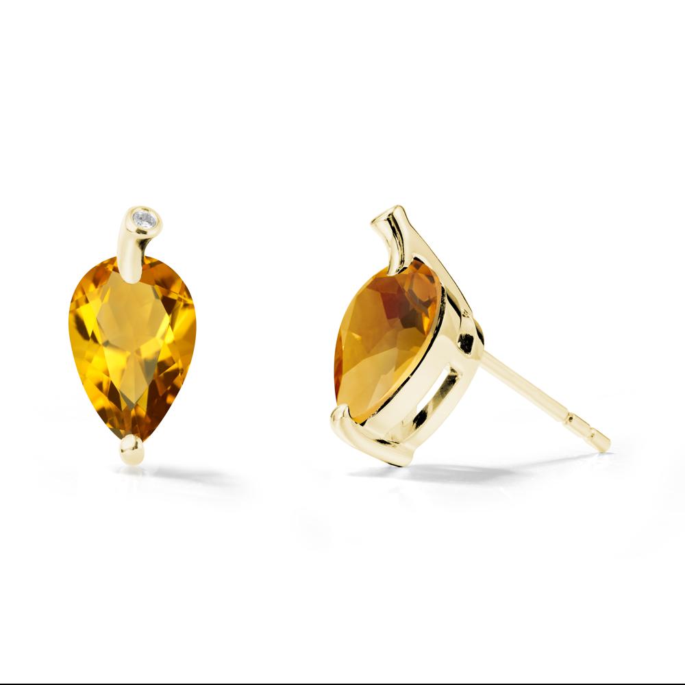 Pear Shaped Citrine Leaf Earrings - LUO Jewelry #metal_18k yellow gold
