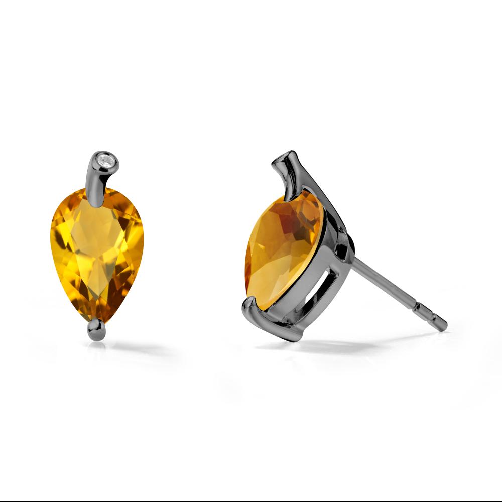Pear Shaped Citrine Leaf Earrings - LUO Jewelry #metal_black finish sterling silver