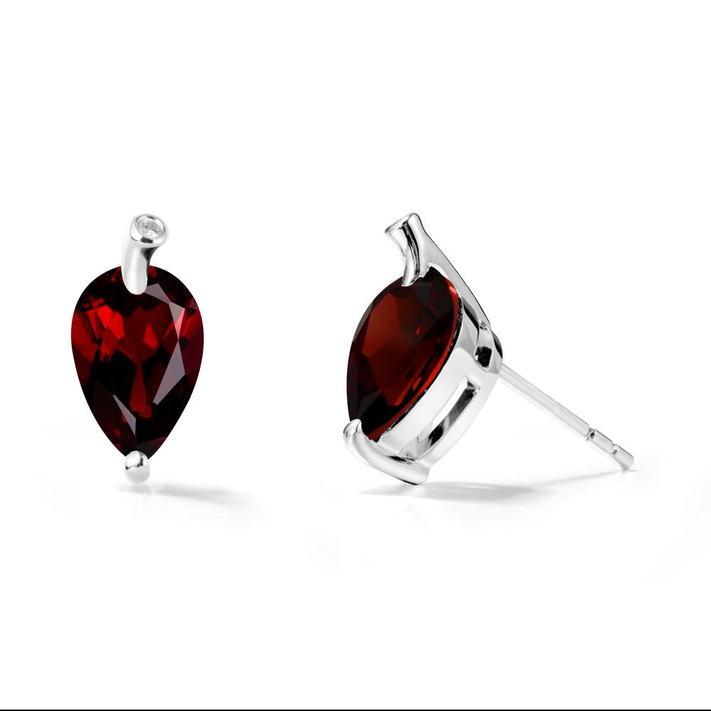 Pear Shaped Garnet Leaf Earrings - LUO Jewelry #metal_14k white gold