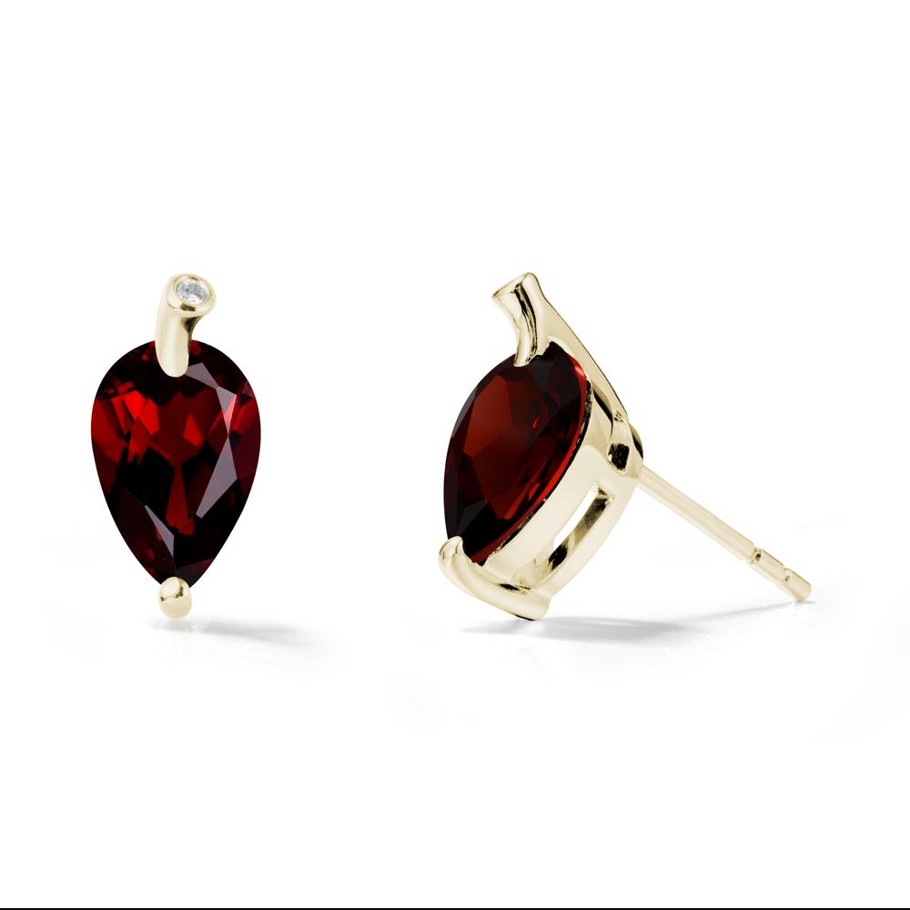 Pear Shaped Garnet Leaf Earrings - LUO Jewelry #metal_14k yellow gold