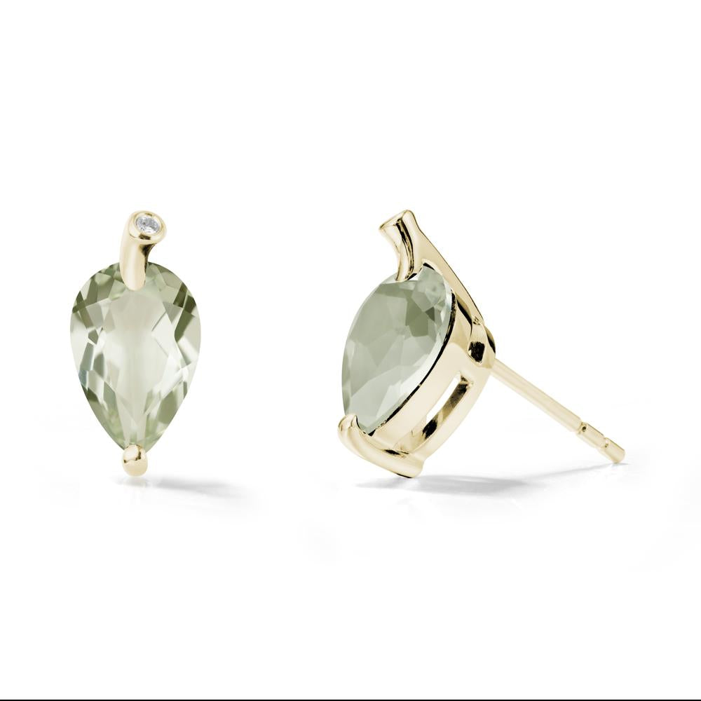 Nature Inspired Teardrop Green Amethyst Leaf Earrings - LUO Jewelry #metal_14k yellow gold