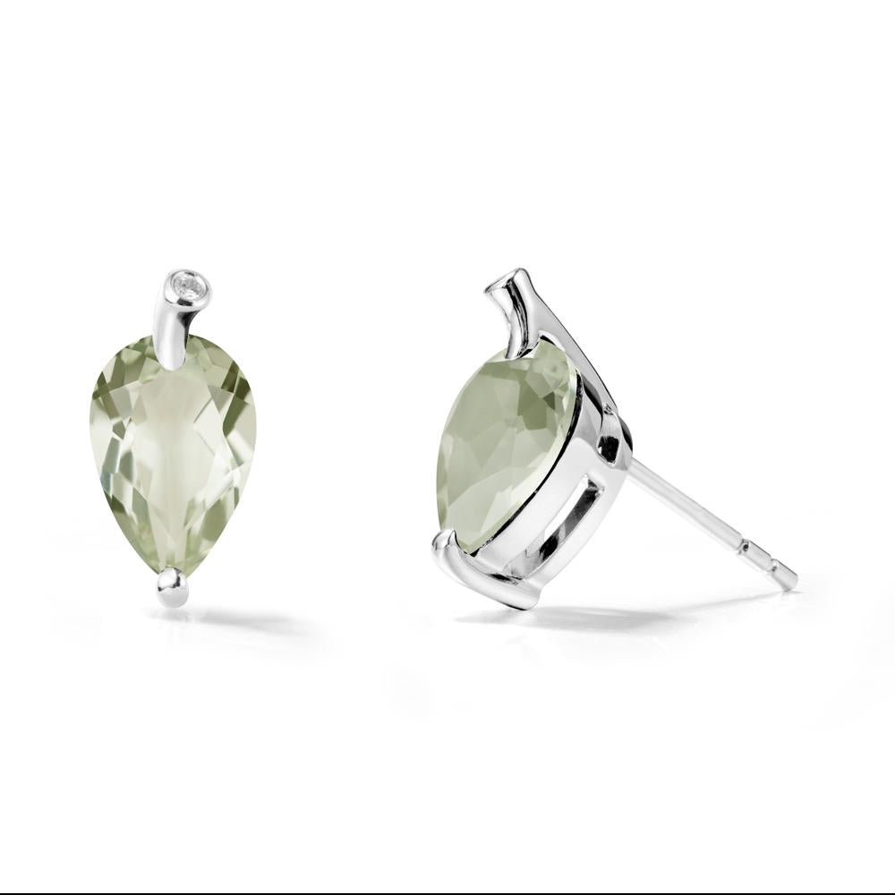 Nature Inspired Teardrop Green Amethyst Leaf Earrings - LUO Jewelry #metal_18k white gold