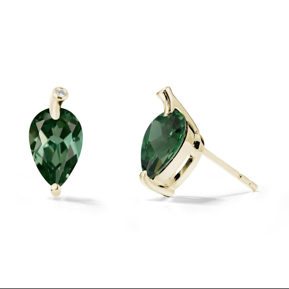 Pear Shaped Green Sapphire Leaf Earrings - LUO Jewelry #metal_14k yellow gold